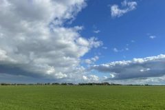 Uitzicht Ollediek op wolkenluchten en schapen - najaar